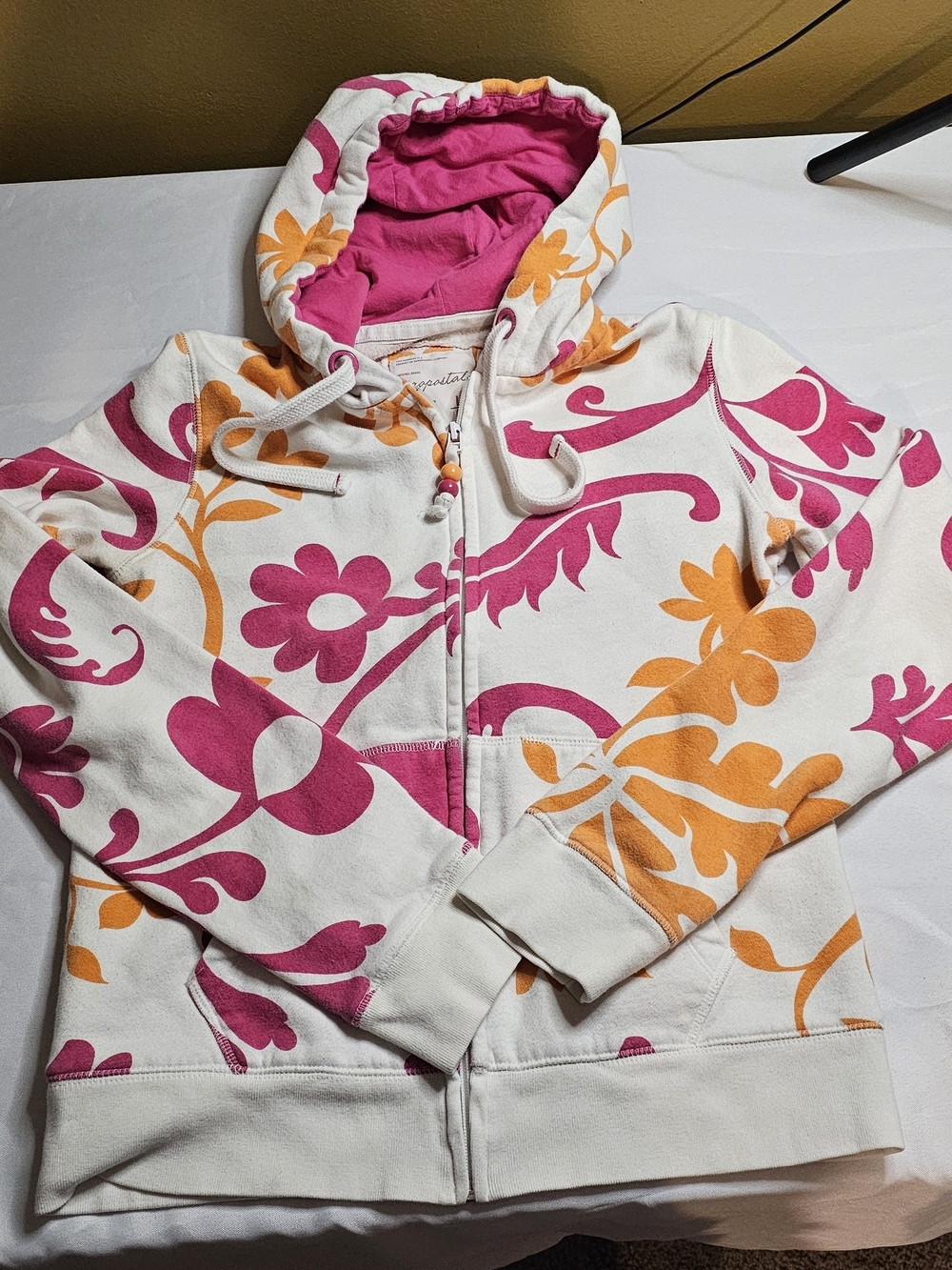 Aeropostale White Hoodie with Pink & Orange Floral Print